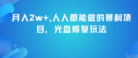 月入2w+，人人都能做的暴利项目，光盘修复玩法-顺彩轻创-资源网-最新项目分享网