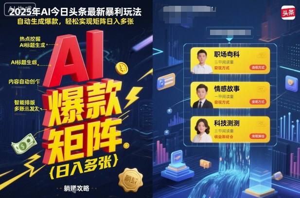2025年AI今日头条最新暴利玩法，自动生成爆款，轻松实现矩阵日入多张-顺彩轻创-资源网-最新项目分享网