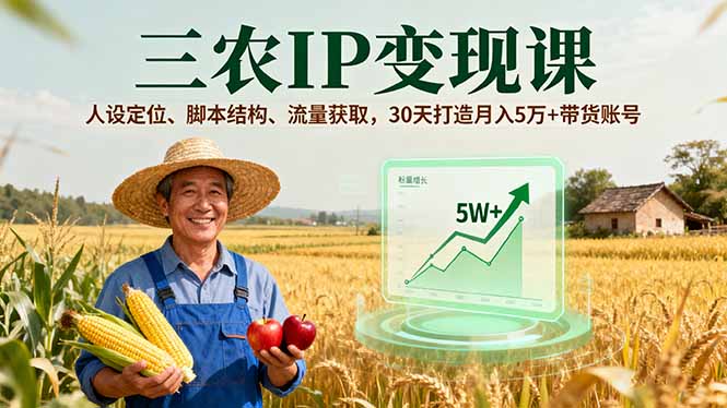 三农IP变现课，人设定位、脚本结构、流量获取，30天打造月入5万+带货账号-顺彩轻创-资源网-最新项目分享网