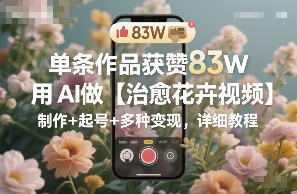 单条作品获赞83W，用AI做【治愈花卉视频】，制作+起号+多种变现，详细教程-顺彩轻创-资源网-最新项目分享网