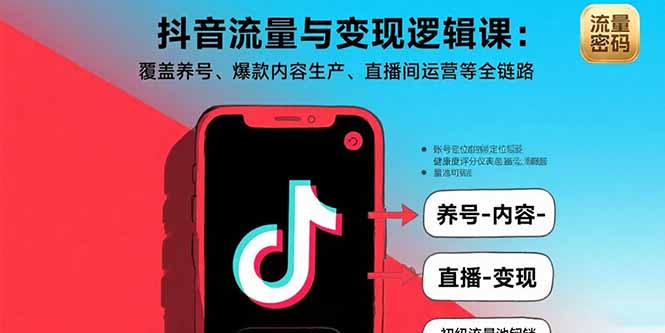 抖音流量与变现逻辑课：覆盖养号、爆款内容生产、直播间运营等全链路-顺彩轻创-资源网-最新项目分享网