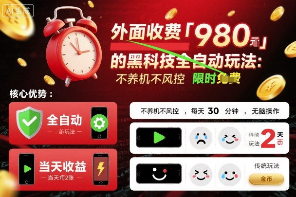 外面收费980的黑科技全自动玩法，不养机不风控，每天30分钟，无脑操作，当天收益2张【揭秘】-顺彩轻创-资源网-最新项目分享网