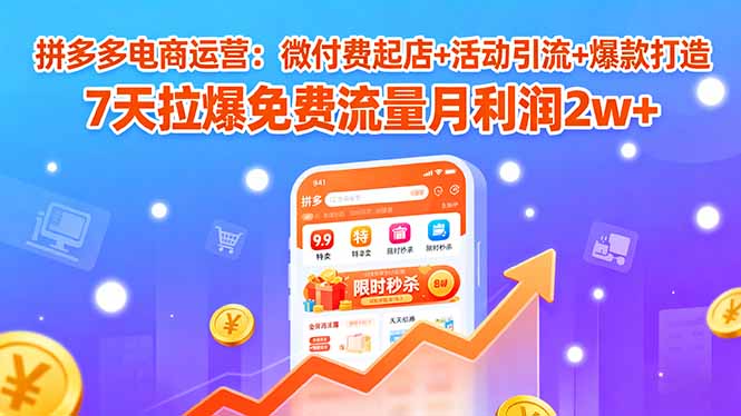 拼多多电商运营：微付费起店+活动引流+爆款打造 7天拉爆免费流量月利润2w+-顺彩轻创-资源网-最新项目分享网
