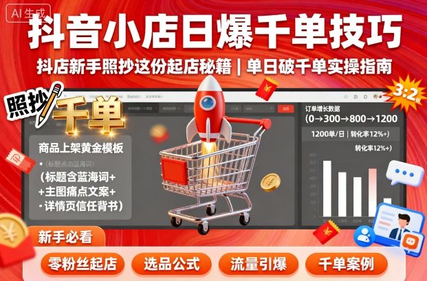 抖音小店日爆千单技巧，抖店新手照抄这份起店秘籍，单日破千单-顺彩轻创-资源网-最新项目分享网