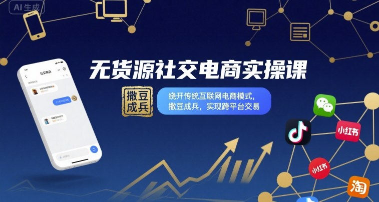 无货源社交电商实操课，绕开传统互联网电商模式，撒豆成兵，实现跨平台交易-顺彩轻创-资源网-最新项目分享网