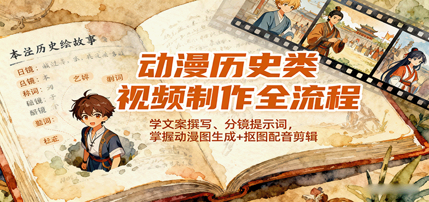 动漫历史类视频制作全流程，学文案撰写、分镜提示词，掌握动漫图生成+抠图配音剪辑-顺彩轻创-资源网-最新项目分享网