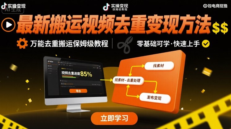 最新搬运视频去重变现方法，万能去重搬运保姆级教程-顺彩轻创-资源网-最新项目分享网