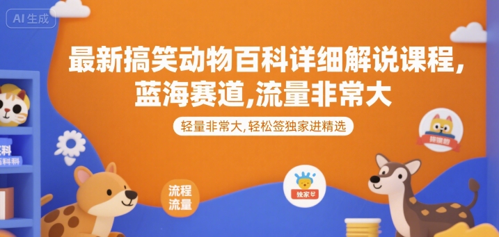 最新搞笑动物百科详细解说课程，蓝海赛道，流量非常大，轻松签独家进精选-顺彩轻创-资源网-最新项目分享网