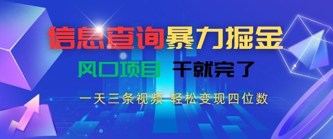 信息查询暴力掘金，一天三条视频，轻松变现四位数，风口项目干就完了【揭秘】-顺彩轻创-资源网-最新项目分享网
