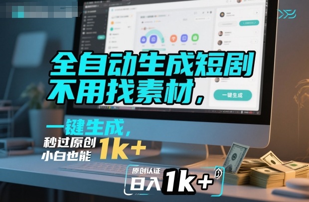 全自动生成短剧，不用找素材，不用剪辑，一键生成，秒过原创，小白也能轻松日入1k+【揭秘】-顺彩轻创-资源网-最新项目分享网