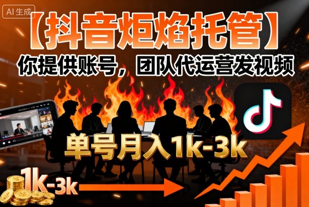 【抖音炬焰托管】你提供账号，团队代运营发视频，单号月入1k+【揭秘】-顺彩轻创-资源网-最新项目分享网