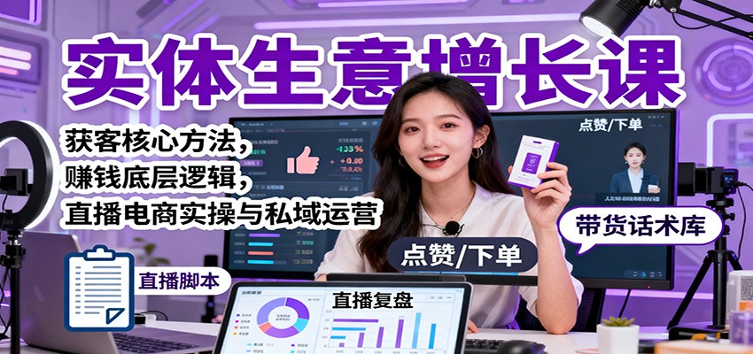 实体生意增长课：获客核心方法，赚钱底层逻辑，直播电商实操与私域运营-顺彩轻创-资源网-最新项目分享网