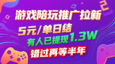 游戏陪玩推广拉新，无需回填，5米每单日结，0粉丝也能做，有人已提现1.3W，错过再等半年-顺彩轻创-资源网-最新项目分享网
