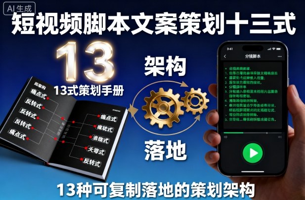 短视频脚本文案策划十三式，13种可复制落地的策划架构-顺彩轻创-资源网-最新项目分享网