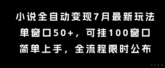 小说全自动变现7月玩法，单窗口50+，可挂100窗口，简单上手，全流程限时公布【揭秘】-顺彩轻创-资源网-最新项目分享网