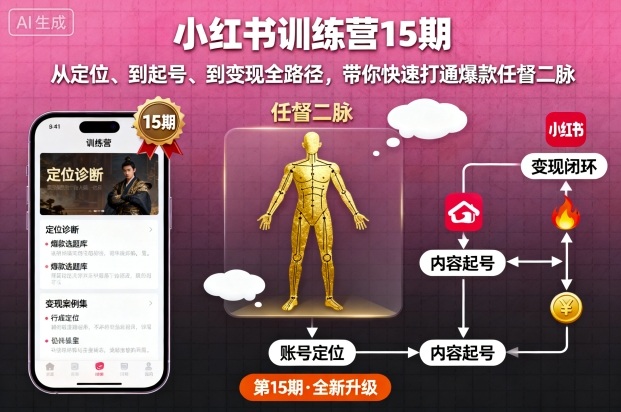 小红书训练营15期，从定位、到起号、到变现全路径，带你快速打通爆款任督二脉-顺彩轻创-资源网-最新项目分享网