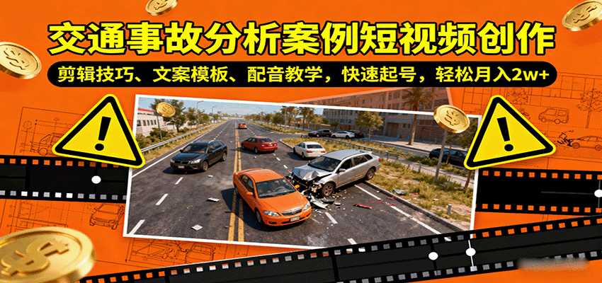 交通事故分析案例短视频创作，剪辑技巧、文案模板、配音教学，快速起号，轻松月入2w+-顺彩轻创-资源网-最新项目分享网