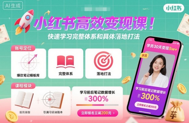 小红书高效变现课，快速学习小红书完整体系和具体落地打法-顺彩轻创-资源网-最新项目分享网