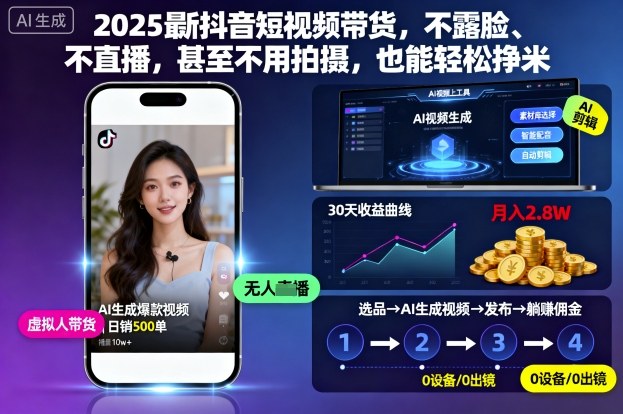 2025最新抖音短视频带货，不露脸、不直播，甚至不用拍摄，也能轻松挣米-顺彩轻创-资源网-最新项目分享网