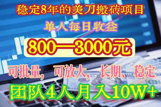 稳定8年的美刀搬砖项目，单人每日收益800—3000.团队4人月入10W+.可线下-顺彩轻创-资源网-最新项目分享网