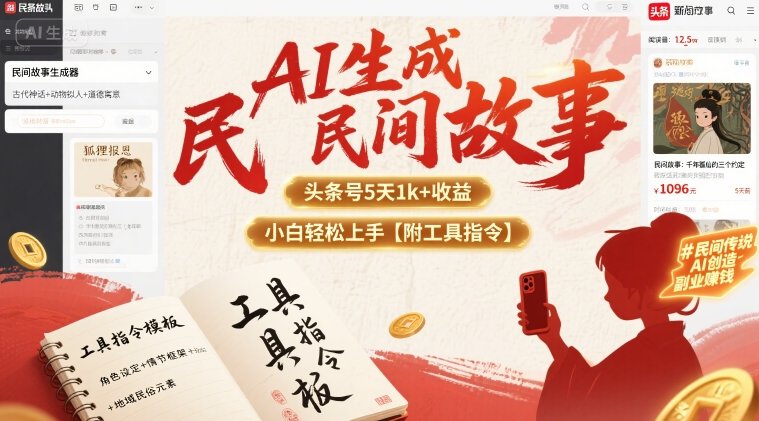 AI生成民间故事，头条号5天1k+，小白轻松上手【附工具指令】-顺彩轻创-资源网-最新项目分享网