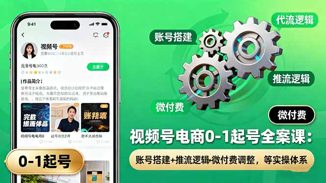 视频号电商0-1起号全案课：账号搭建+推流逻辑+微付费调整，等实操体系-顺彩轻创-资源网-最新项目分享网