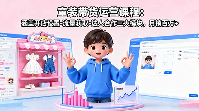 童装带货运营课程：涵盖开店设置-流量获取-达人合作三大模块，月销百万+-顺彩轻创-资源网-最新项目分享网