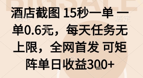 酒店截图15秒一单，一单0.6米，每天任务无上限，全网首发可矩阵单日收益3张【揭秘】-顺彩轻创-资源网-最新项目分享网