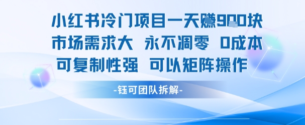 小红书冷门项目一天收益9张，市场需求大，0成本，可复制性强可以矩阵操作-顺彩轻创-资源网-最新项目分享网