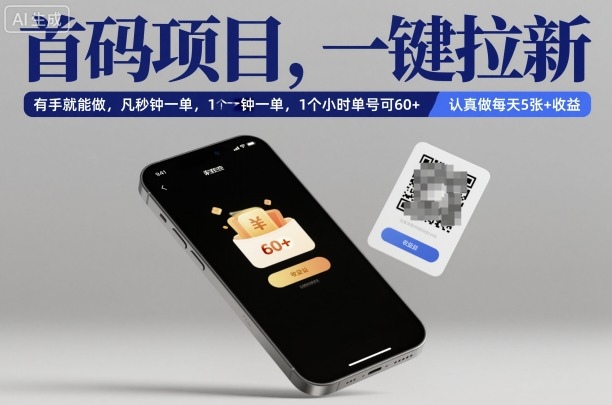 首码项目，一键拉新，有手就能做，几秒钟一单，1个小时单号可60+，认真做每天5张+收益【揭秘】-顺彩轻创-资源网-最新项目分享网