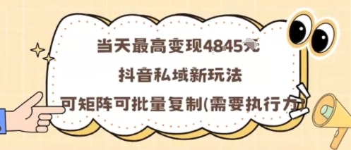 当天最高变现1k+，抖音私域新玩法，可矩阵可批量复制-顺彩轻创-资源网-最新项目分享网