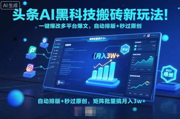 头条AI黑科技搬砖新玩法！一键爆改多平台爆文，自动排版+秒过原创，矩阵批量搞月入3w+【揭秘】-顺彩轻创-资源网-最新项目分享网