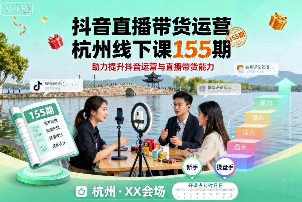 抖音直播带货运营杭州线下课155期，助力提升抖音运营与直播带货能力-顺彩轻创-资源网-最新项目分享网