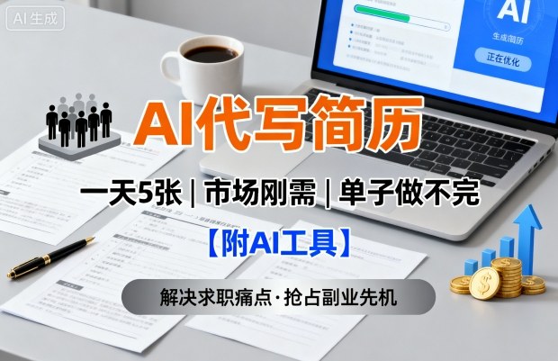AI代写简历，一天5张，今年找工作难，市场刚需，单子做不完【附AI工具】-顺彩轻创-资源网-最新项目分享网