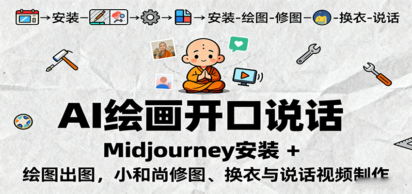AI绘画开口说话，Midjourney安装 + 绘图出图，小和尚修图、换衣与说话视频制作-顺彩轻创-资源网-最新项目分享网