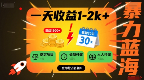 一天收益1-2k+ 稳定项目，暑期暴力蓝海项目，长期稳定，人人可做【揭秘】-顺彩轻创-资源网-最新项目分享网