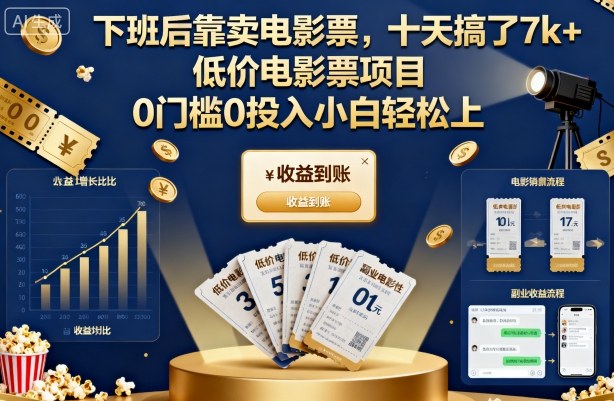 下班后靠卖电影票，十天搞了7k+，低价电影票项目，0门槛0投入小白轻松上手【揭秘】-顺彩轻创-资源网-最新项目分享网