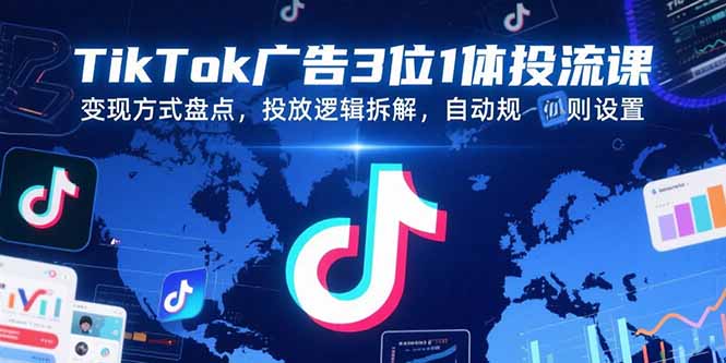 TikTok广告3位1体投流课，变现方式盘点，投放逻辑拆解，自动规则设置-顺彩轻创-资源网-最新项目分享网