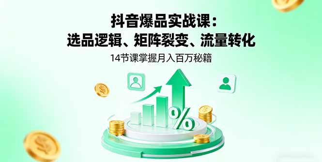 抖音爆品实战课：选品逻辑、矩阵裂变、流量转化，14节课掌握月入百万秘籍-顺彩轻创-资源网-最新项目分享网