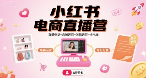 小红书电商直播营，直播带货+店铺运营+笔记运营=全电商-顺彩轻创-资源网-最新项目分享网