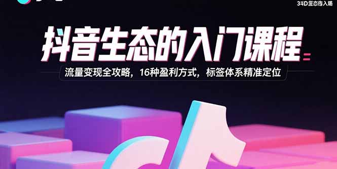 抖音生态的入门课程：流量变现全攻略，16种盈利方式，标签体系精准定位-顺彩轻创-资源网-最新项目分享网