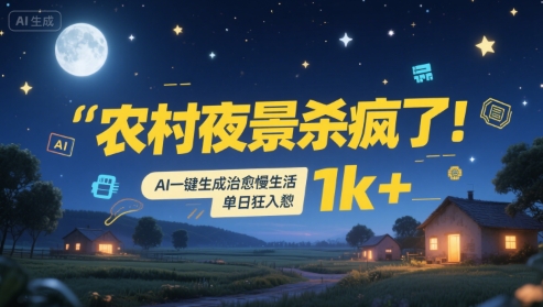 农村夜景杀疯了！AI一键生成治愈系慢生活，单日狂入1k+-顺彩轻创-资源网-最新项目分享网