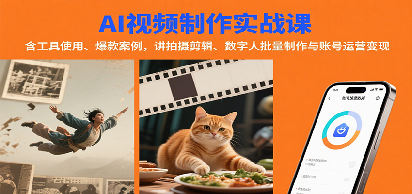 AI视频制作实战：含工具使用、爆款案例，讲拍摄剪辑、数字人批量制作与账号运营变现-顺彩轻创-资源网-最新项目分享网