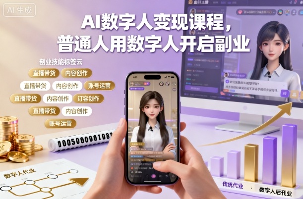 AI数字人变现课程，普通人用数字人开启副业-顺彩轻创-资源网-最新项目分享网