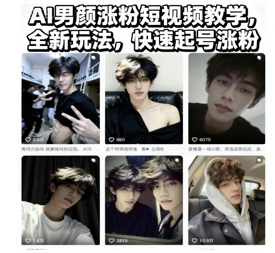 AI男颜涨粉短视频教学，全新玩法，快速起号涨粉-顺彩轻创-资源网-最新项目分享网