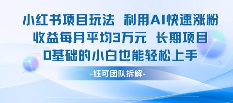 适合小白操作的小红书新项目，利用AI快速涨粉，收益每月平均1W+-顺彩轻创-资源网-最新项目分享网