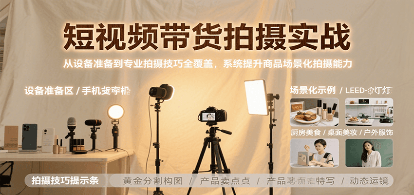 短视频带货拍摄实战，从设备准备到专业拍摄技巧全覆盖，系统提升商品场景化拍摄能力-顺彩轻创-资源网-最新项目分享网