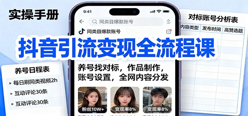 抖音引流变现全流程课：养号找对标，作品制作，账号设置，全网内容分发-顺彩轻创-资源网-最新项目分享网