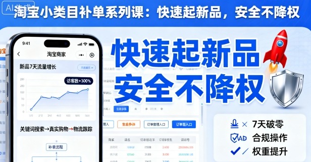 淘宝小类目补单系列课，快速起新品，安全不降权-顺彩轻创-资源网-最新项目分享网