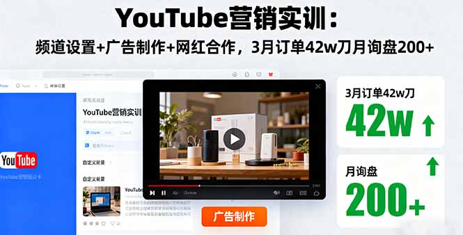 YouTube营销实训：频道设置+广告制作+网红合作，3月订单42w刀月询盘200+-顺彩轻创-资源网-最新项目分享网